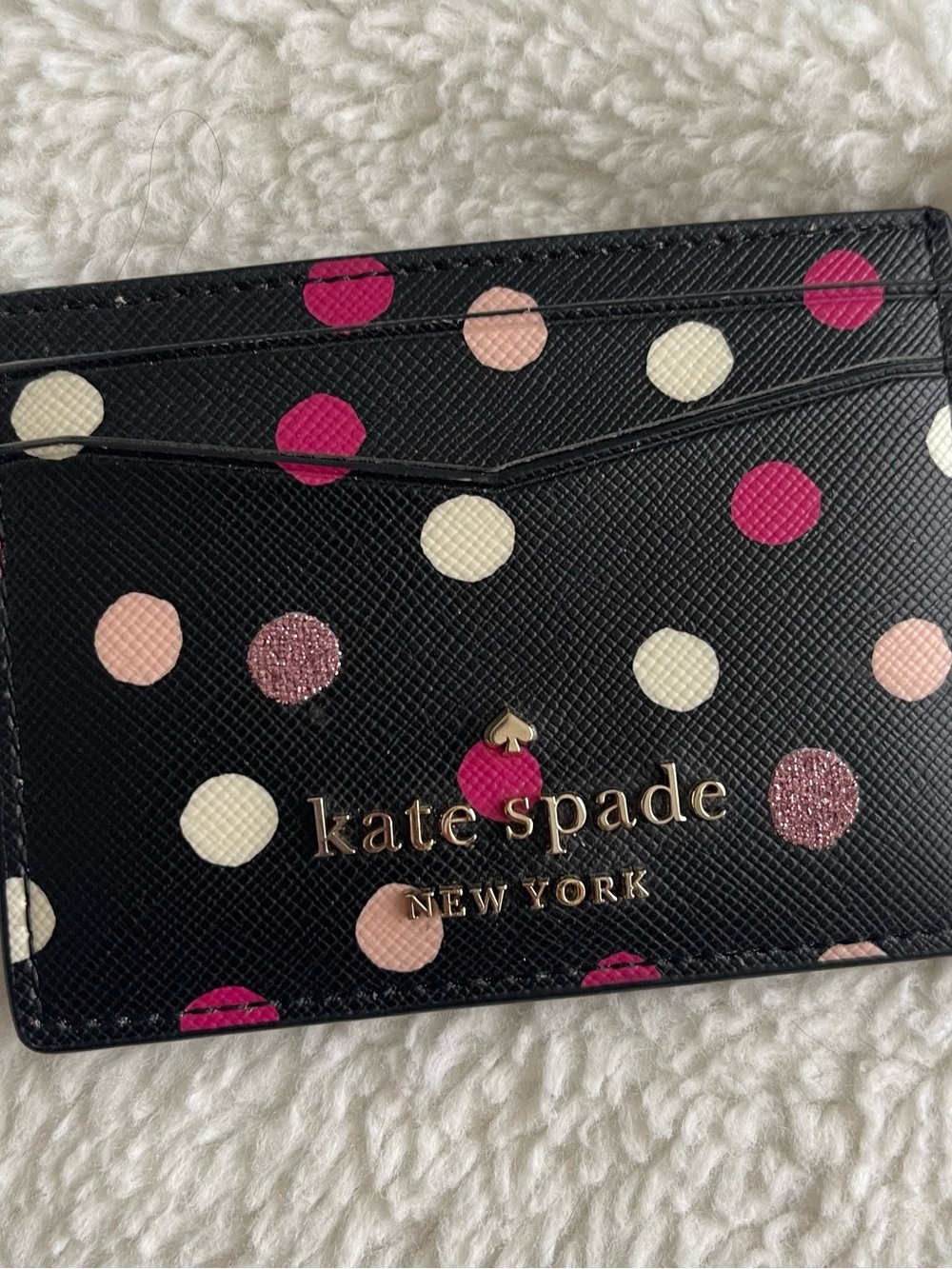 kate spade Black Polka Dot Card Holder with Pink and Cream Dots